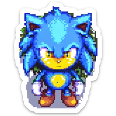 Change Sonic's eyes to yellow, keep pixel art style, no background sticker