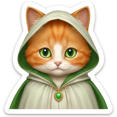 baby orange cat green eyes, in white cloak sticker