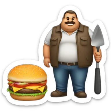 big fat man portuguese with burger and trowel sticker
