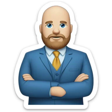blue-eyed overweight bald man with a long beard in a blue suit sticker