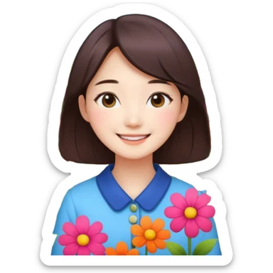 Cute korean girl background flower garden  sticker