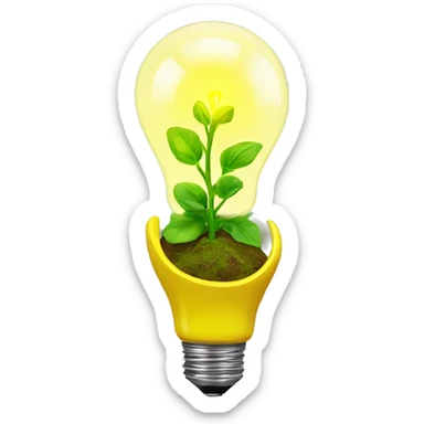 a plant sprout inside a yellow glowing idea lightbulb sticker