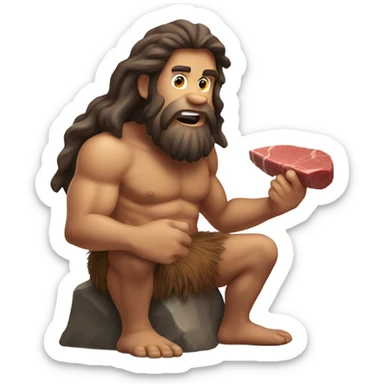 Caveman eating steak sticker