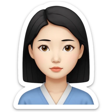 Korean woman, East Asian features,
female human avatar,
front face icon style,
large head, minimal neck,
neutral expression, calm mood,
simple black hair,
flat illustration style,
clean background sticker