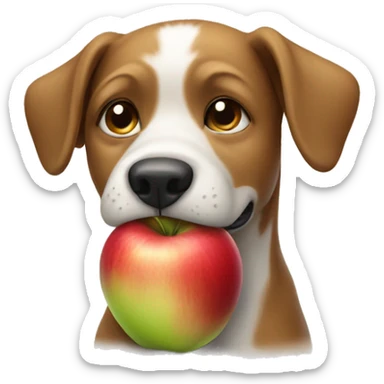 dog with an apple sticker