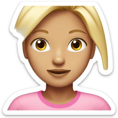 A girl that’s tan and has blonde hair with brown eyes wearing pink shirt sticker