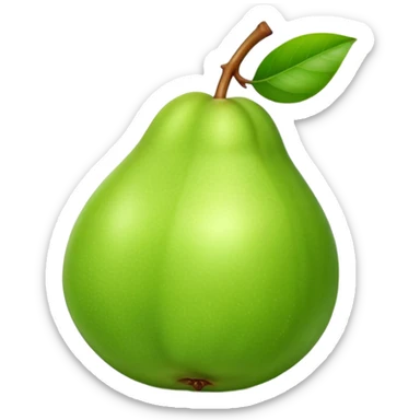 A whole green guava fruit with a smooth skin sticker