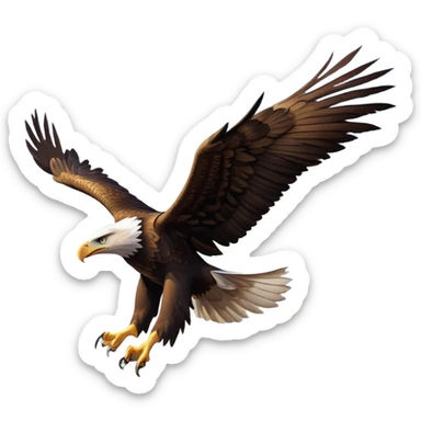 cinematic-eagle-realistic-full-body-soaring-emoji,-massive-wings-spread-wide-against-the-open-sky,-sharp-beak-curved-and-powerful,-piercing-golden-eyes-scanning-the-land-below,-strong-feathered-legs-tucked-tight,-dark-brown-feathers-contrasting-against-the-clouds,-simplified-yet-realistic-focused-features,-highly-detailed,-glowing-with-a-regal-majestic-glow sticker