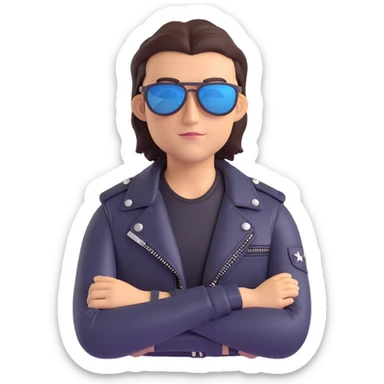 a rockstar pilot, energetic, cool sunglasses, leather jacket, confident pose sticker