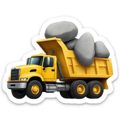 side view of a yellow dump truck hauling big rocks sticker