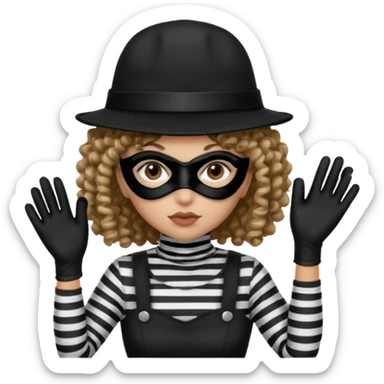 woman with robber mask concerned curly hair and robber outfit hat sticker