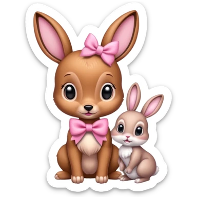 Bambi with pink bow with bunny sticker