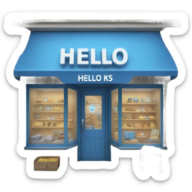Shop with the inscription "hello kids" in blue sticker