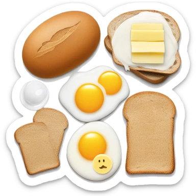 4 eggs, 2 Wholemeal bread with butter, Banana, Milk sticker