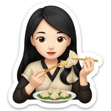 dumpling eat ginger woman long hair sticker