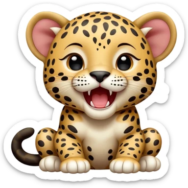 cinematic-realistic-yawning-baby jaguar-portrait-emoji,-head-tilted-slightly-with-a-dramatic,-wide-open-yawn,-showcasing-a-lithe,-graceful-build-with-distinctive-rosette-patterns-and-sleepy,-half-closed-eyes,-simplified-yet-irresistibly-adorable, realistic sticker
