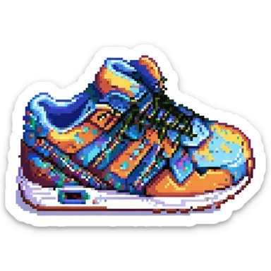 a heap of sneakers with laces showing in pixel art style sticker