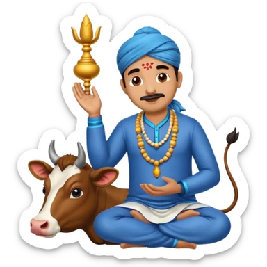 Indian man worshipping cow sticker
