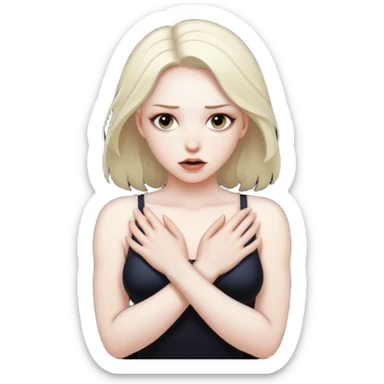 Woman holding herself in shadow, power fully awakened, erotic restraint sticker