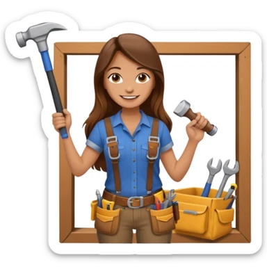 beautiful girl with long brown hair constructing new lounge room sticker