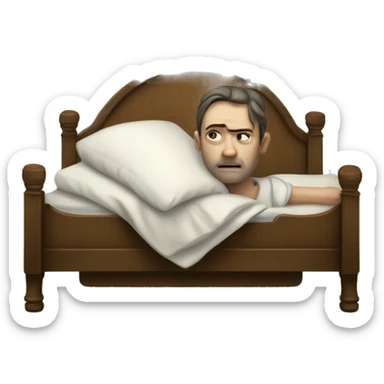 A sick man on a bed in 1870 with normal face sticker