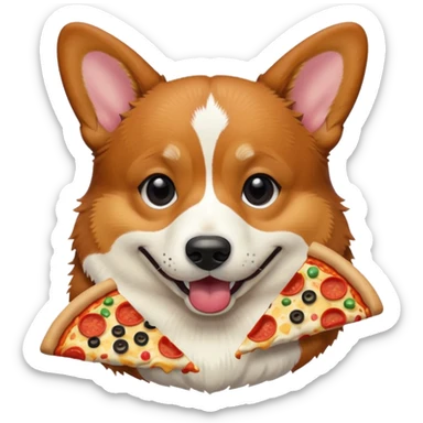 black tri-color corgi with pizza sticker