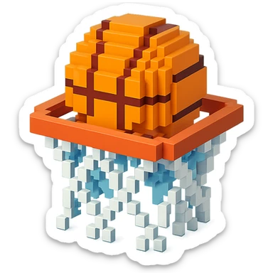 A voxel-style basketball in a net sticker