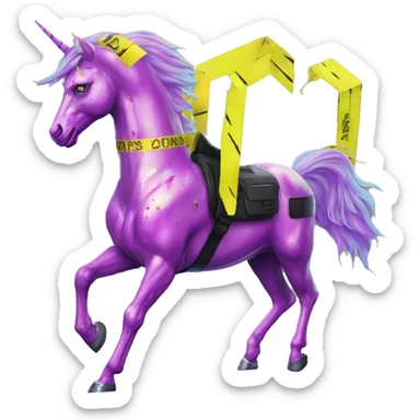 .Zombie_ Vaporwave black holographic oilslick zombie unicorn yellow caution tape graffiti Pegasus  sticker