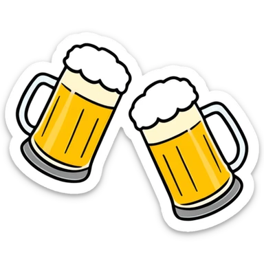 two beer mugs clinking together in a toast sticker