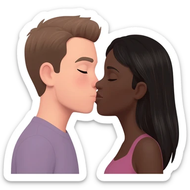 White guy short hair and black lady kissing sticker
