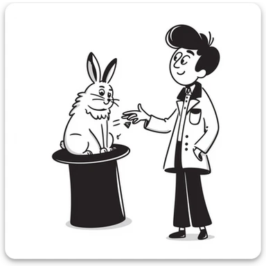 street magician pulling a rabbit from a hat, hand drawn doodle style sticker