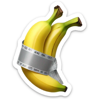 A banana that is duct taped to a wall sticker