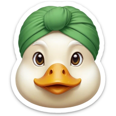 White duck face wearing green turban sticker