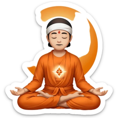 A man meditating with a faint image of Sai Baba in his heart sticker