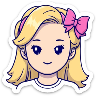 Pretty blonde bombshell girl with long hair and highlights. She has long eyelashes and a pink bow in her hair. sticker