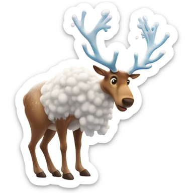 Flamboyant reindeer sniffing a line of snow sticker