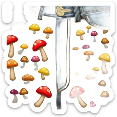 bell bottom jeans with smiley face patches and mushrooms sticker