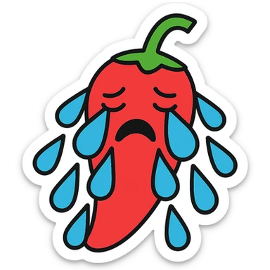 Add more large blue tears to the crying chili pepper, keep the background transparent. The style should resemble the original chili pepper crying illustration with transparent background. sticker