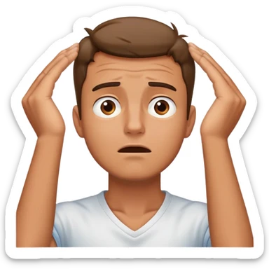 A guy who’s annoyed having two hands around his neck looking up at the sky sticker