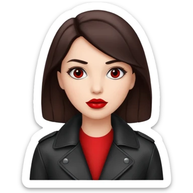 brunet in cuir coat with red lips and black eyes sticker