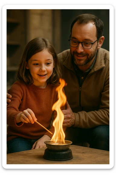 a child playing with fire sticker