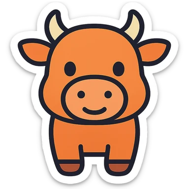 cute cartoon ox icon, rounded shapes, friendly expression, small horns, modern icon style sticker