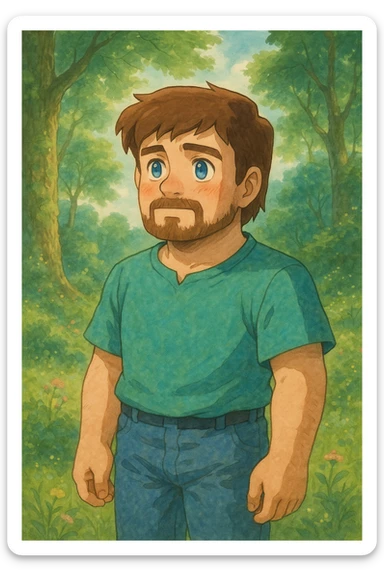 Minecraft Steve character, Ghibli style sticker