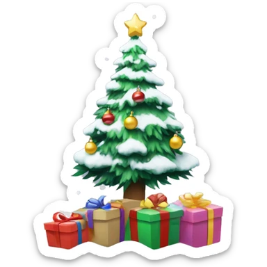 Christmas’s tree with presents under neath with snow all around sticker