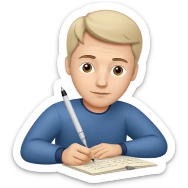 caucasian man writing in the script sticker