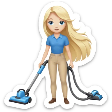 Cinematic realistic blonde with long hair, blue eyes vacuums sticker