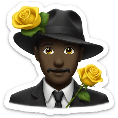Black fedora with a yellow rose sticker