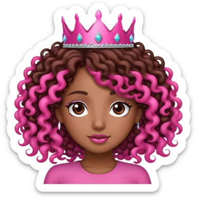 Brown girl diva long curly hair with pink crown sticker