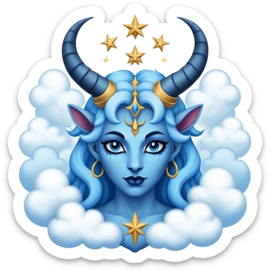 A blue sky queen feminine Baphomet surrounded by clouds and stars sticker