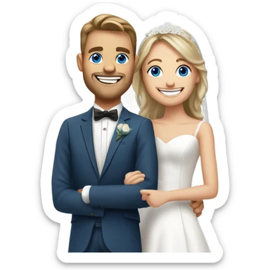 happy newlyweds in madrid smiling. Bride blue eyes sticker